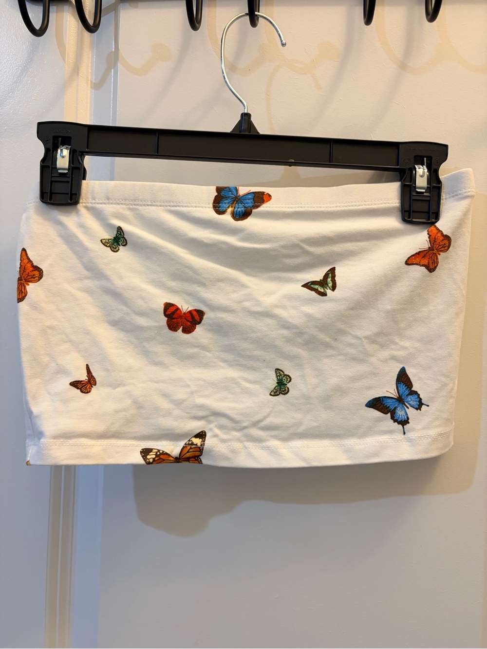 Forever 21 White Mini Top with Multicolor Butterfly Embroidery